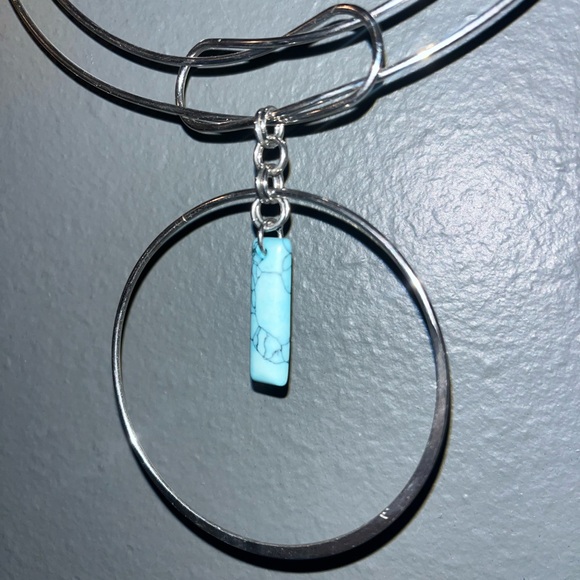 Silver Necklace with Turquoise Pendant - fashion jewelry. - Picture 3 of 6